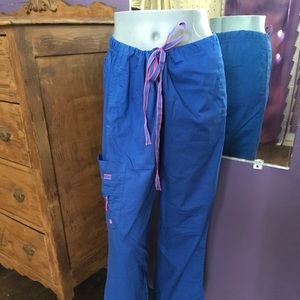 Royal Blue Life is Peachy Scrub pants